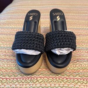 Franco Sarto Wendy Black Platform Shoes Woven Detail Comfort Sole Size 7 NWOT